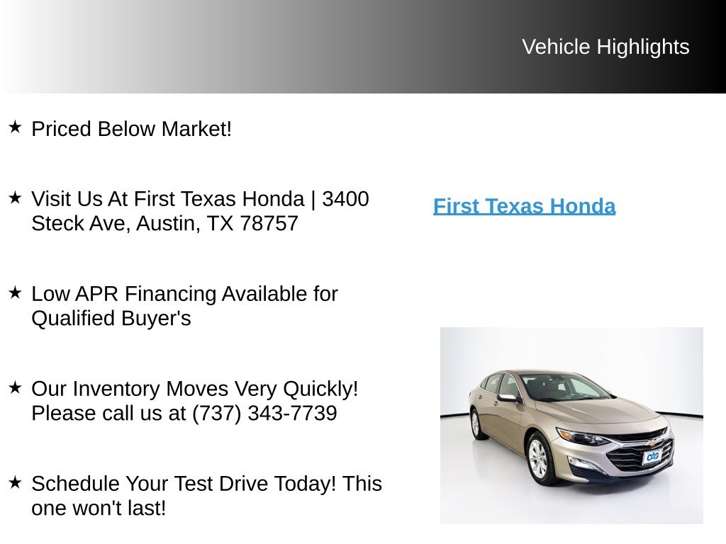 Used Car 2024 Chevrolet Malibu  Lt For Sale Under $20,000 In Austin, Texas