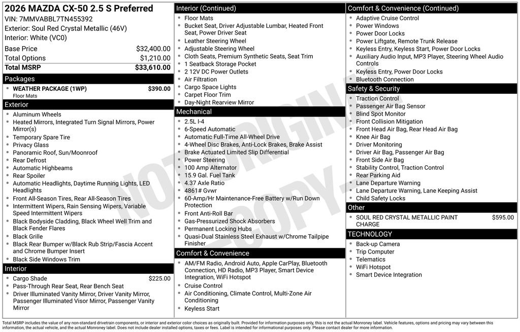 2026 Mazda Mazda CX-50 2.5 S Preferred AWD 2026 Mazda Mazda CX-50 2.5 S Preferred AWD