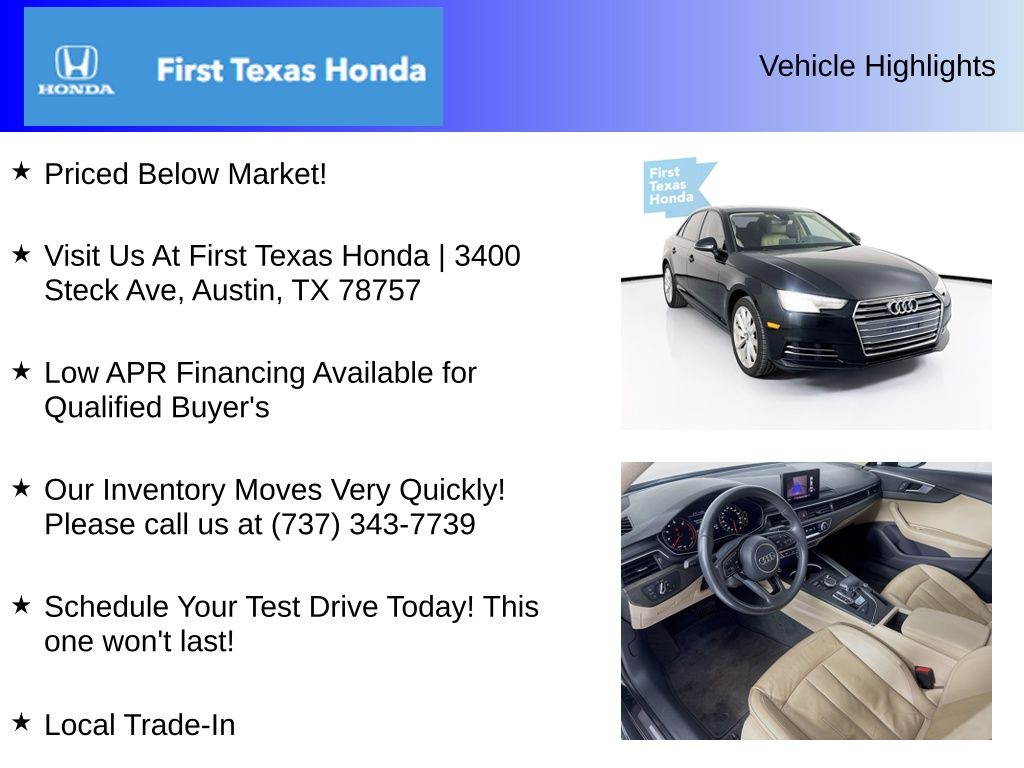 Used Car 2017 Audi A4  For Sale Under $15,000 In Austin, Texas