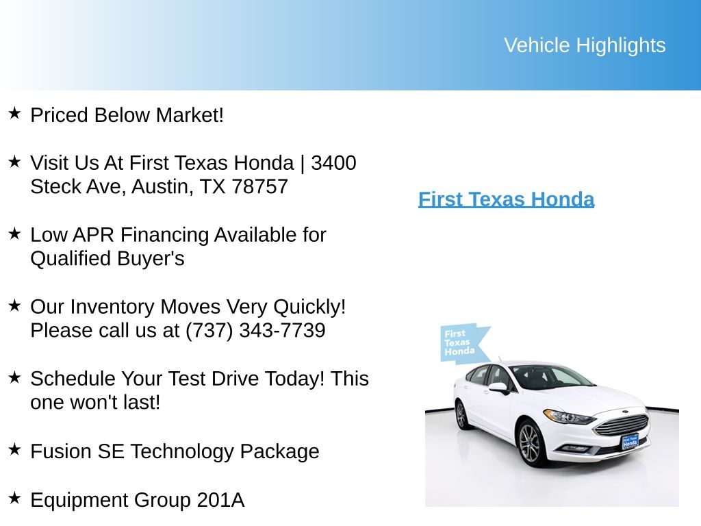 Used Car 2017 Ford Fusion  Se For Sale Under $12,000 In Austin, Texas