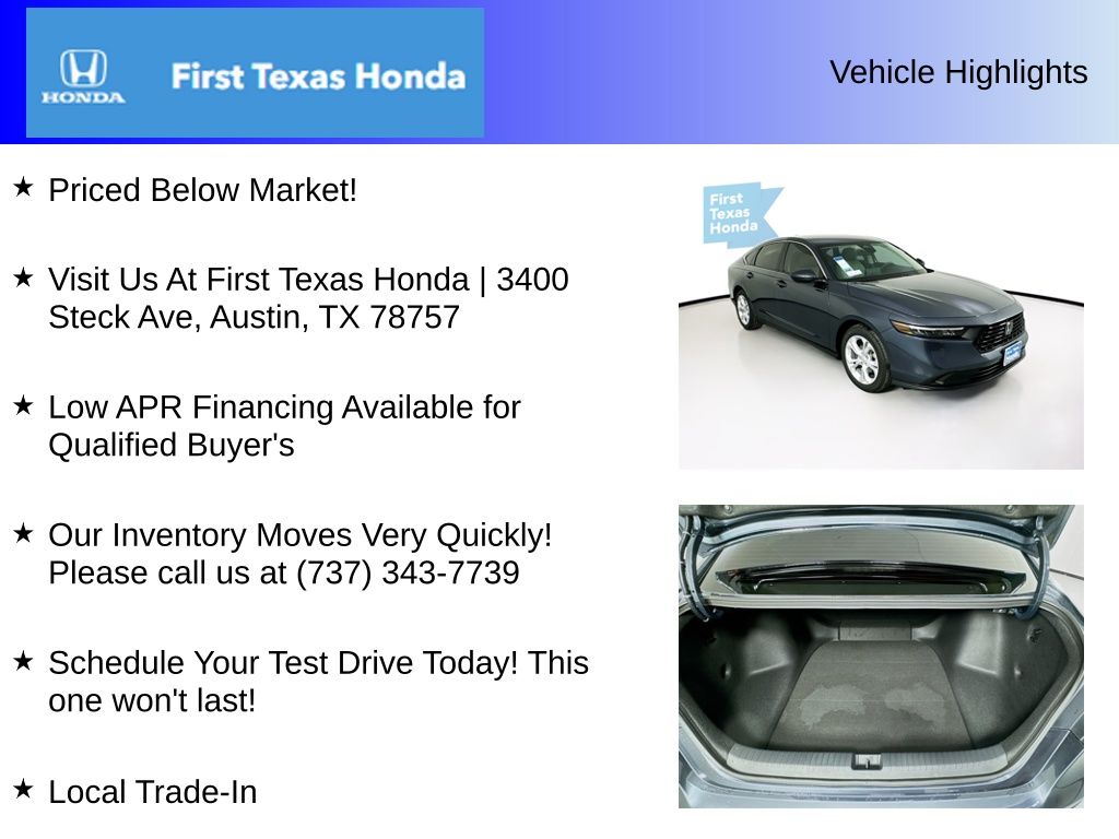 New Car 2025 Honda Accord  Lx For Sale Under $30,000 In Austin, Texas