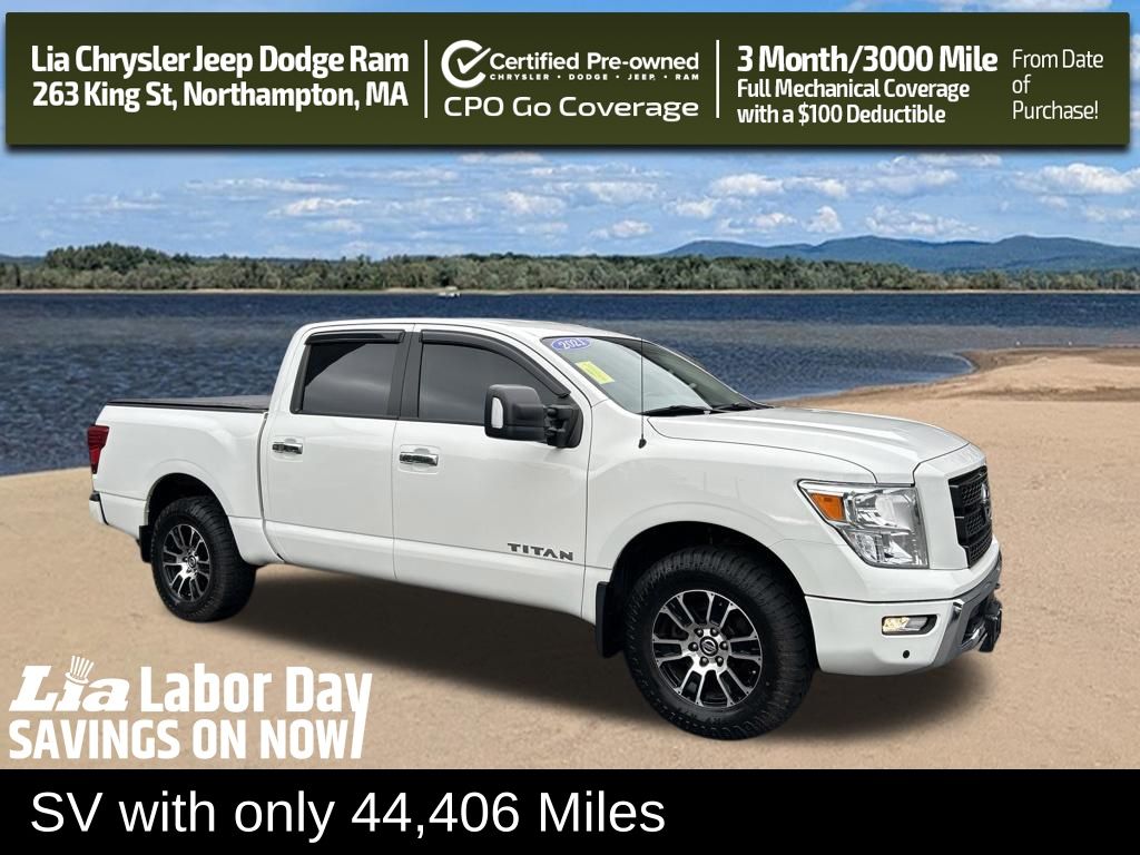 Glacier White 2021 Nissan Titan Pickup Truck Four-Wheel Drive 9-Speed Automatic