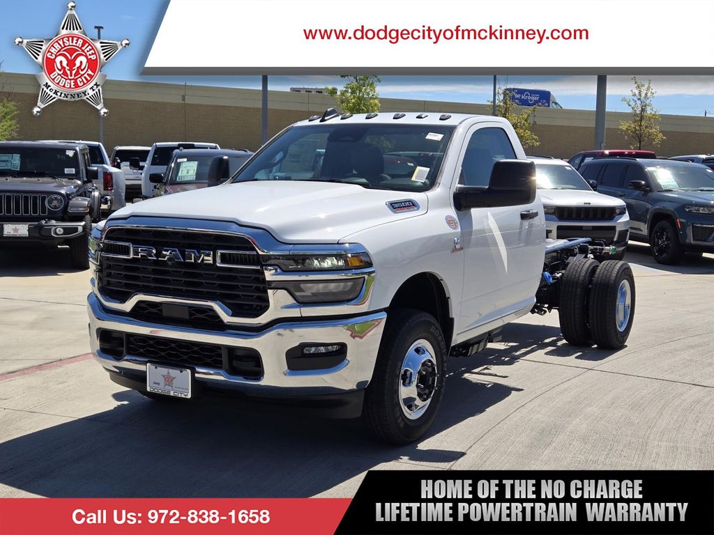 Bright White Clearcoat 2026 RAM 3500 Chassis Tradesman Regular Cab DRW 4WD Pickup Truck Four-Wheel Drive 8-Speed Automatic
