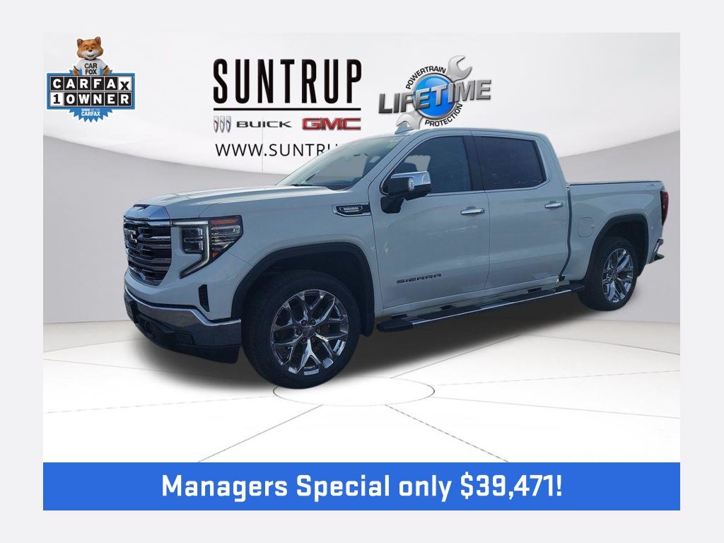 Summit White 2024 GMC Sierra 1500 SLT Crew Cab 4WD Pickup Truck Four-Wheel Drive Automatic
