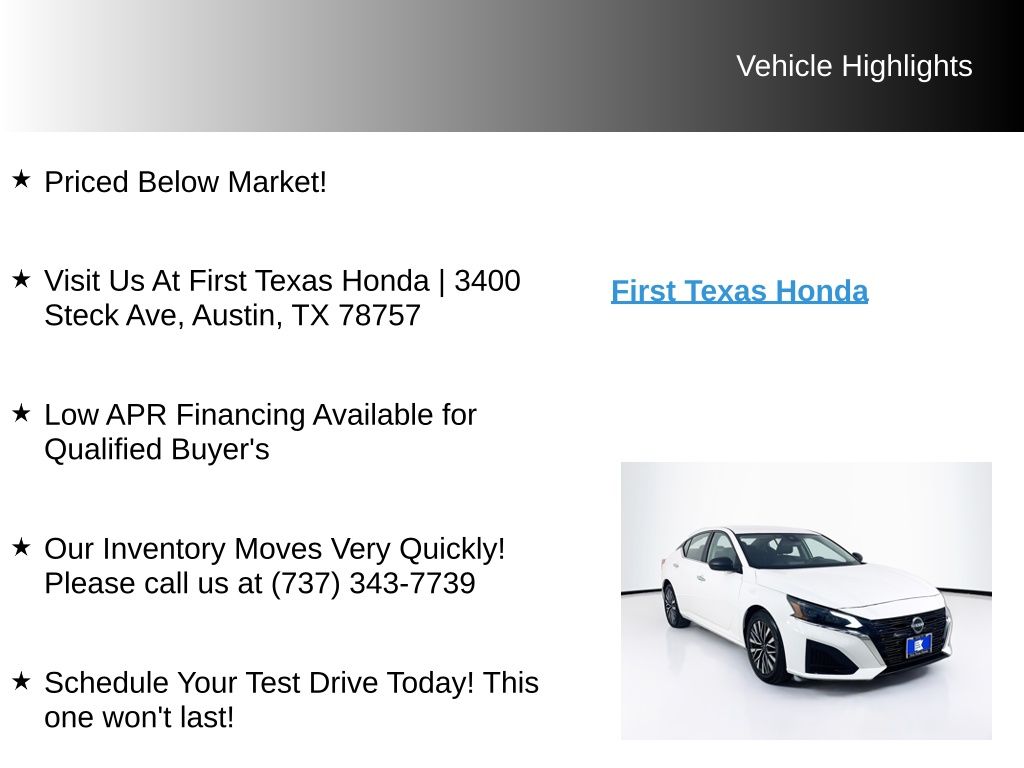 Used Car 2025 Nissan Altima  2.5 Sv For Sale Under $20,000 In Austin, Texas