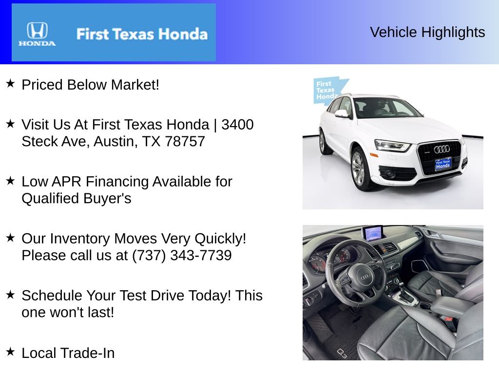 Used Car 2015 Audi Q3  2.0t Prestige For Sale Under $12,000 In Austin, Texas