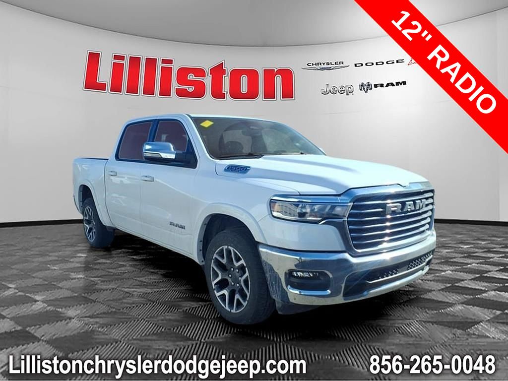 Bright White Clearcoat 2025 RAM 1500 Laramie Crew Cab 4WD Pickup Truck Four-Wheel Drive 8-Speed Automatic