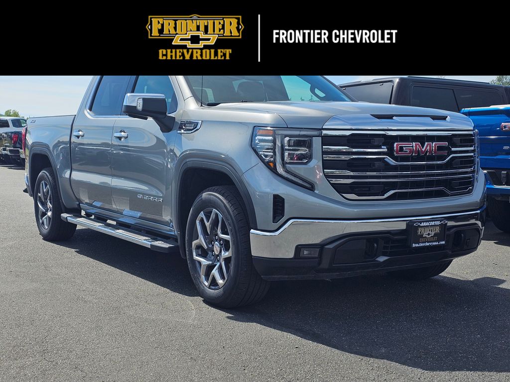 Silver Ice Metallic 2025 GMC Sierra 1500 SLT Crew Cab 4WD Pickup Truck Four-Wheel Drive Automatic