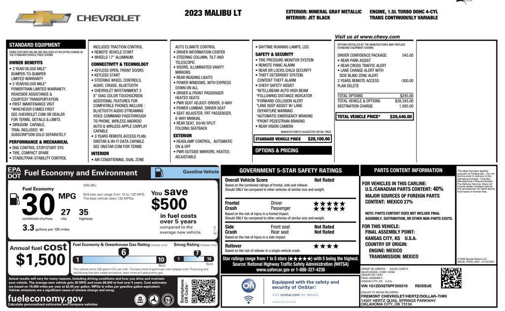 2023 Chevrolet Malibu LT Gray at Classic Chevrolet Galveston