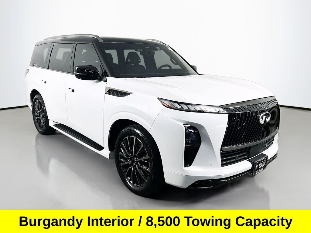 Radiant White/Black Obsidian 2025 INFINITI QX80 SUV / Crossover All-Wheel Drive 9-Speed Automatic