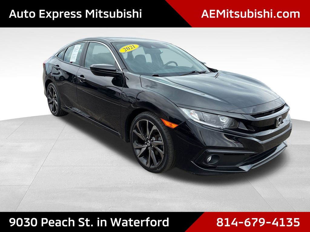 Crystal Black Pearl 2021 Honda Civic Sport FWD Sedan Front-Wheel Drive Continuously Variable Transmission