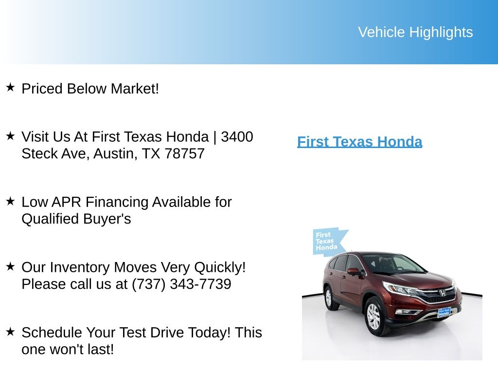 Used Car 2016 Honda Cr-v  Ex For Sale Under $20,000 In Austin, Texas