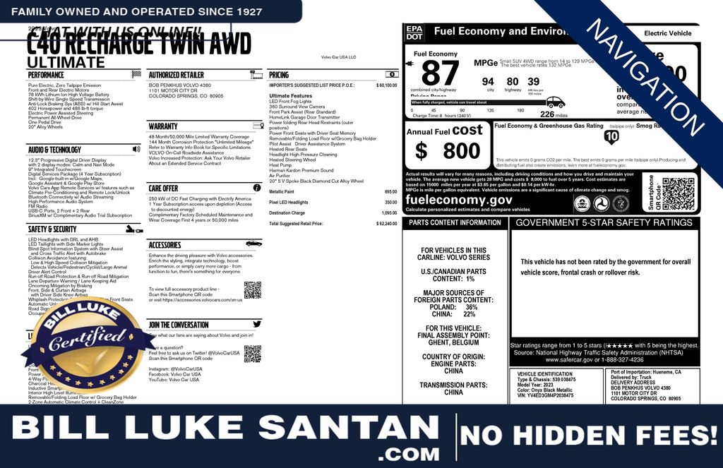 Onyx Black Metallic 2023 Volvo C40 Recharge Twin Ultimate eAWD SUV / Crossover All-Wheel Drive 1-Speed Automatic