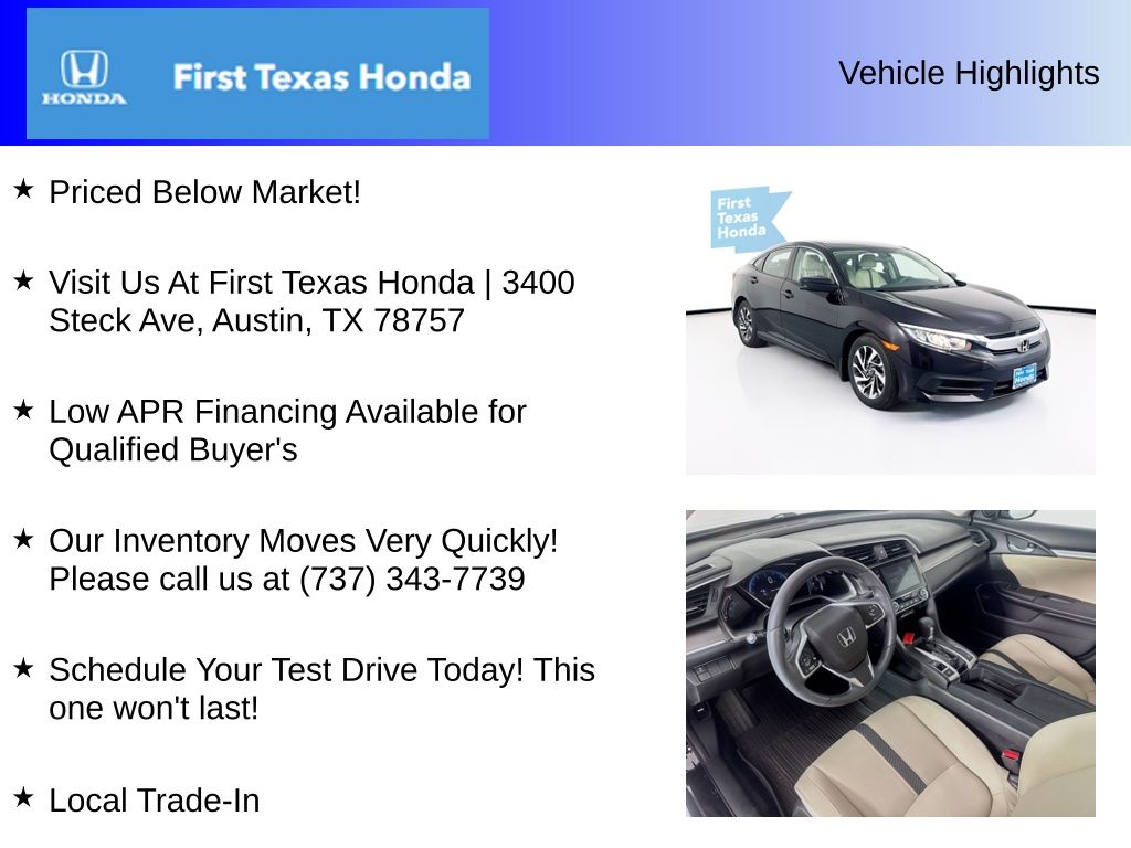 Used Car 2016 Honda Civic  Ex For Sale Under $20,000 In Austin, Texas