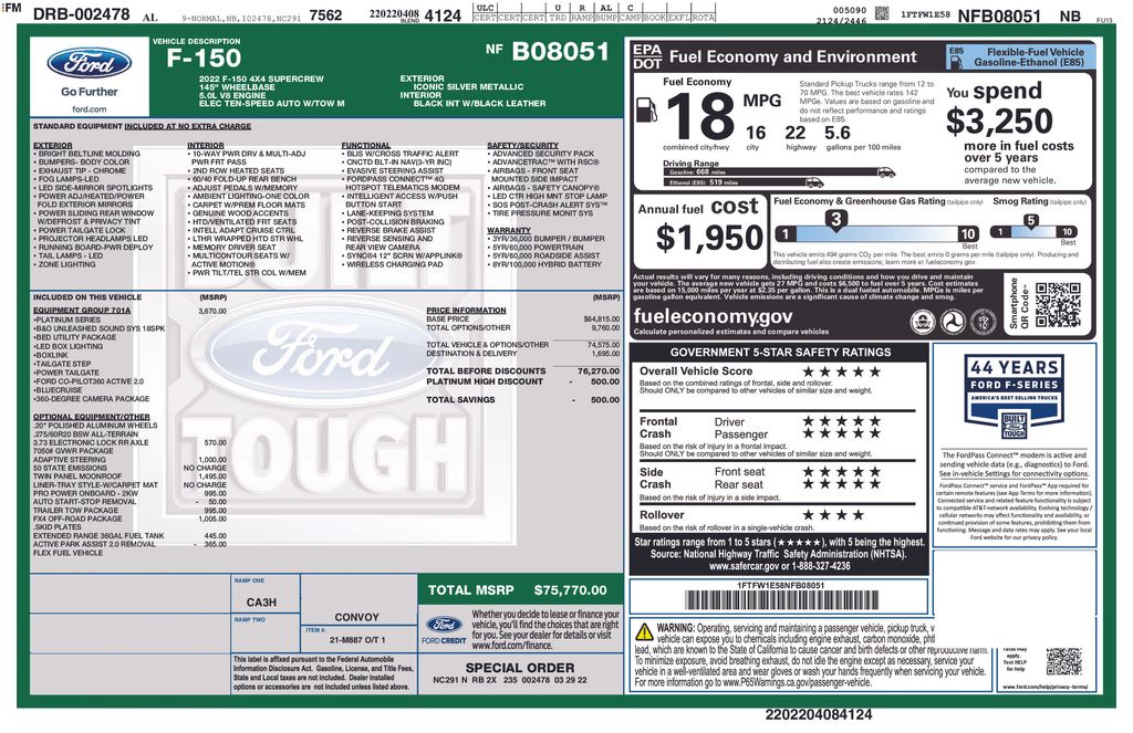2022 Silver Metallic Ford F-150 Platinum 4X4 Truck