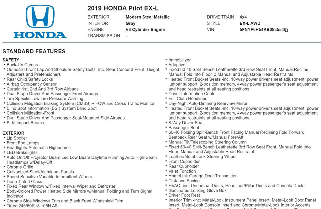 2019 Honda Pilot EX-L 20