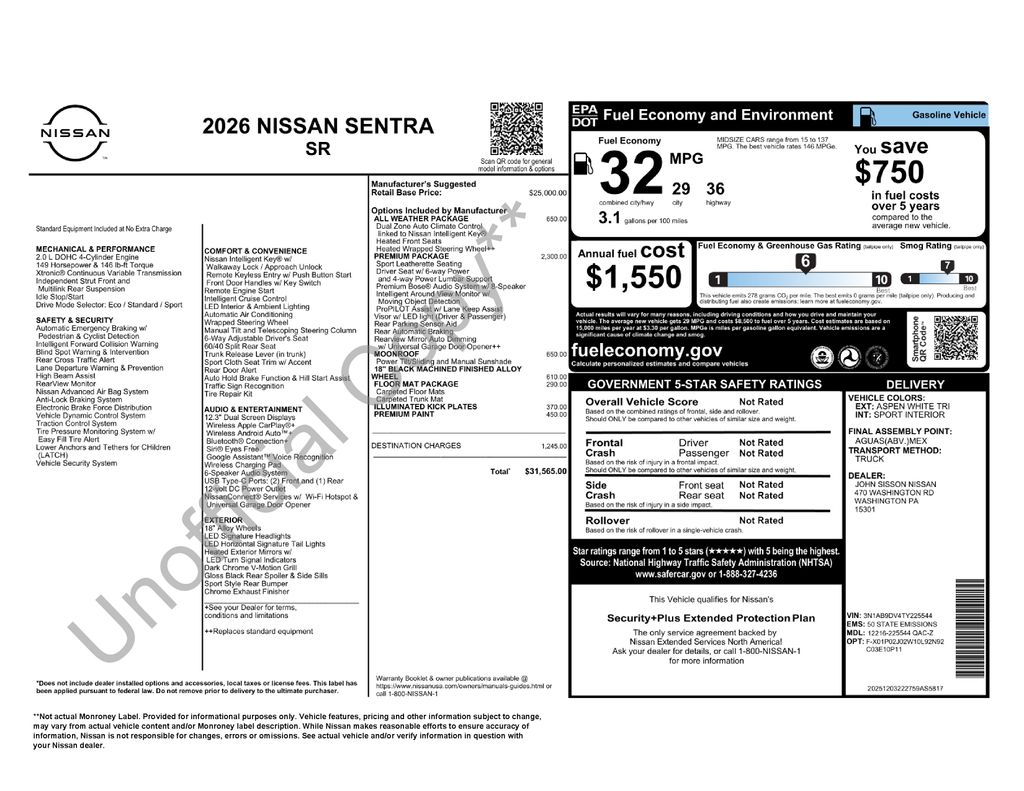 2026 Nissan Sentra SR White at Bob Ruth Ford