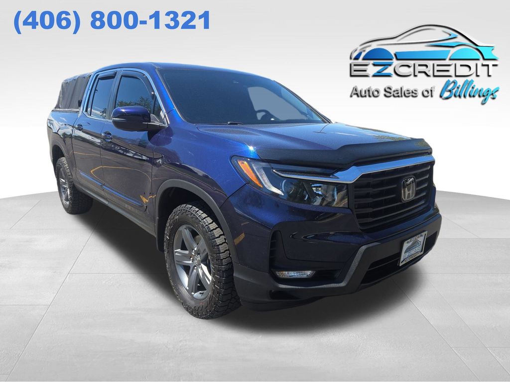 Blue 2022 Honda Ridgeline Pickup Truck All-Wheel Drive 9-Speed Automatic