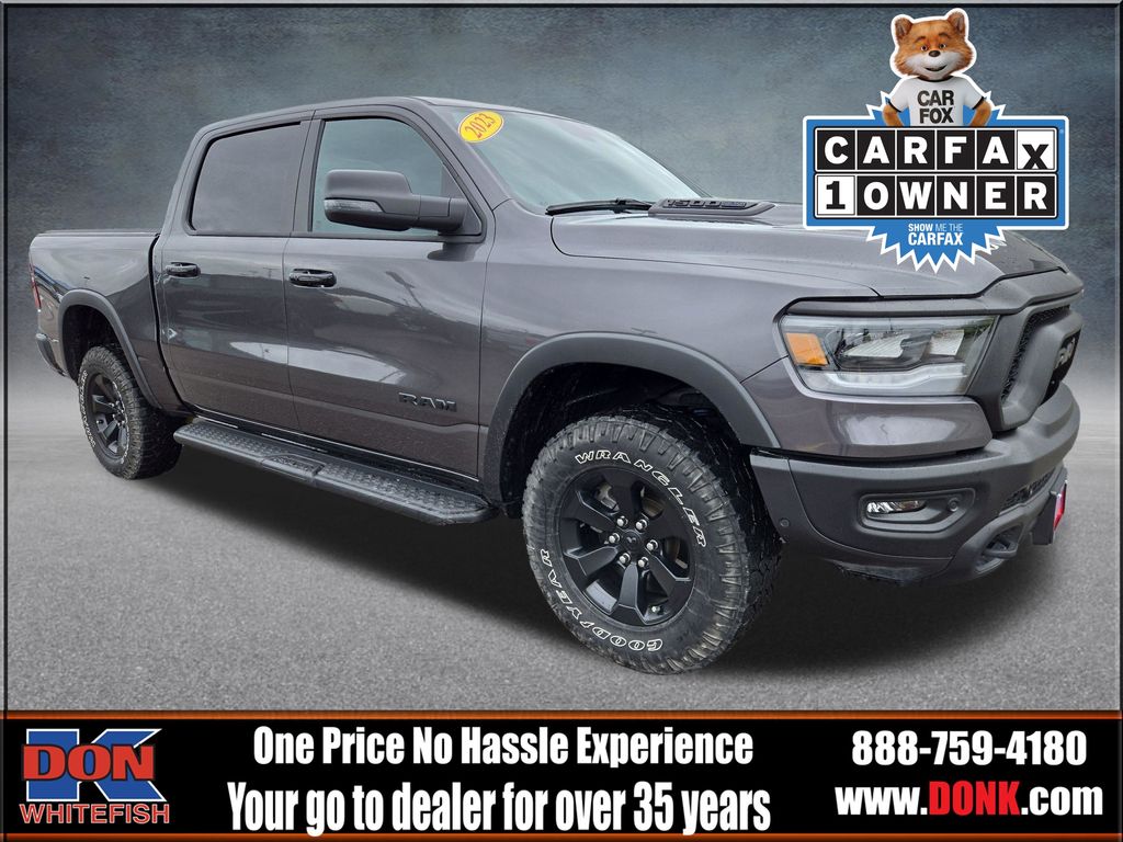 Gray (Granite Crystal Metallic Clearcoat) 2023 RAM 1500 Rebel Crew Cab 4WD Pickup Truck Four-Wheel Drive 8-Speed Automatic