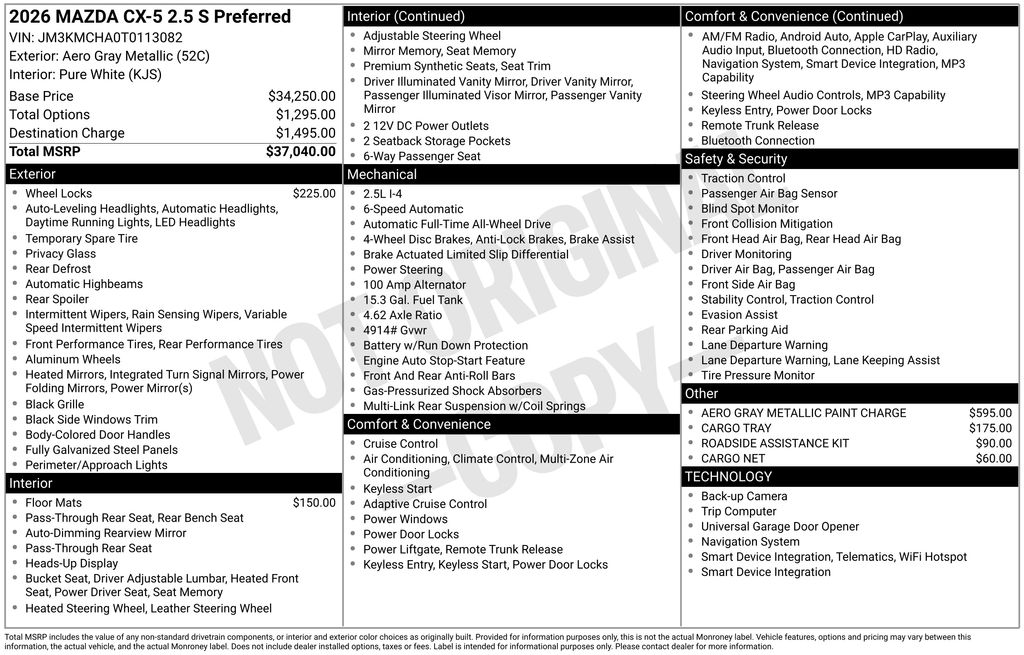 Gray 2026 Mazda CX-5 2.5 S Preferred AWD SUV / Crossover All-Wheel Drive 6-Speed Automatic