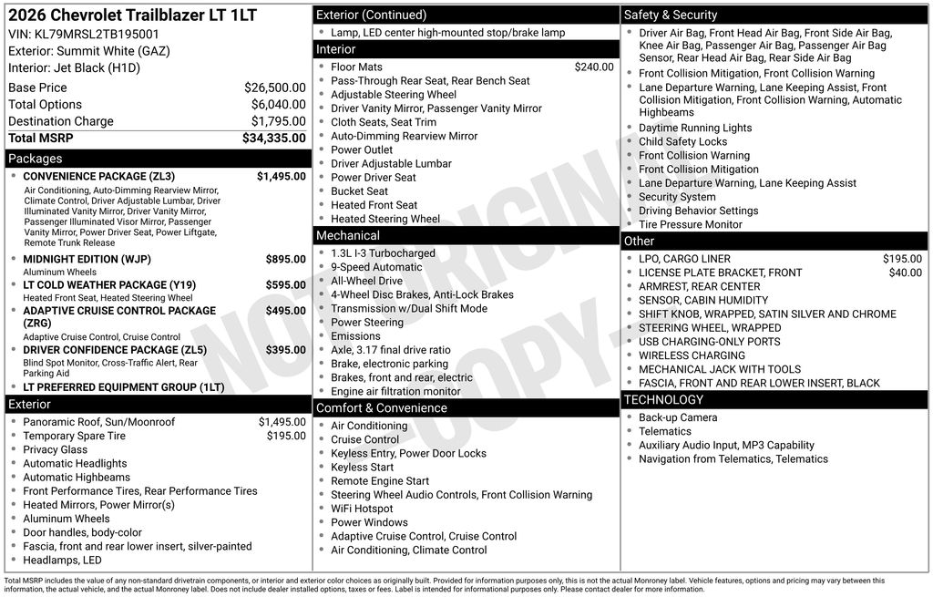 2026 Chevrolet TrailBlazer LT White at Klick Lewis Buick Chevrolet
