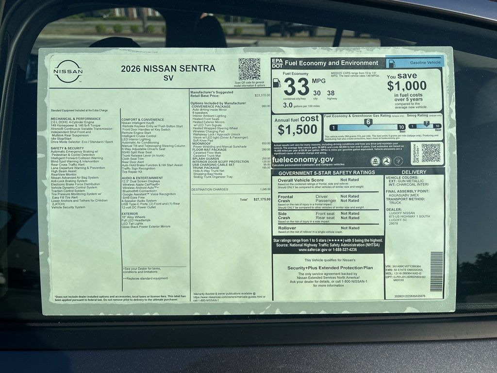 2026 Nissan Sentra SV Gray at Lugoff Nissan