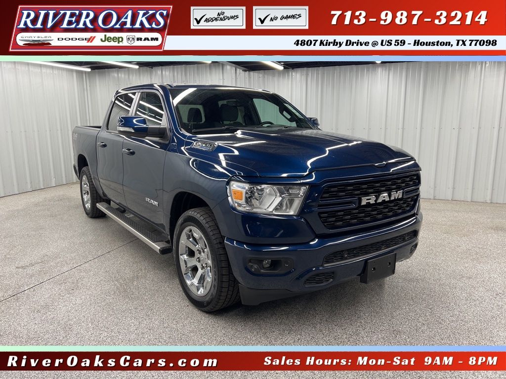 Patriot Blue Pearlcoat 2022 RAM 1500 Big Horn Crew Cab 4WD Pickup Truck Four-Wheel Drive 8-Speed Automatic
