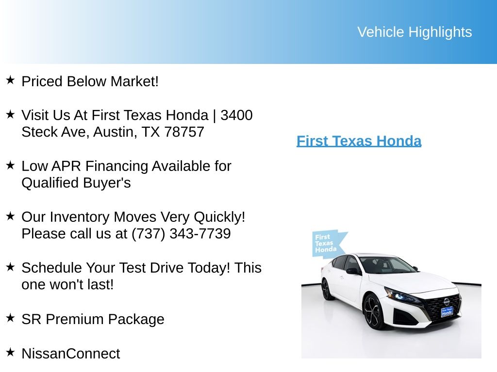 Used Car 2024 Nissan Altima  2.5 Sr For Sale Under $25,000 In Austin, Texas