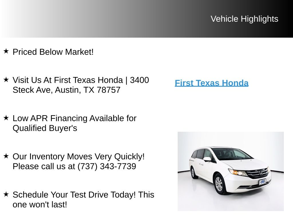 Used Car 2015 Honda Odyssey  Ex-l For Sale Under $15,000 In Austin, Texas
