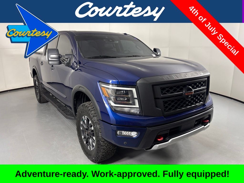 Deep Blue Pearl Metallic 2021 Nissan Titan Pickup Truck Four-Wheel Drive 9-Speed Automatic