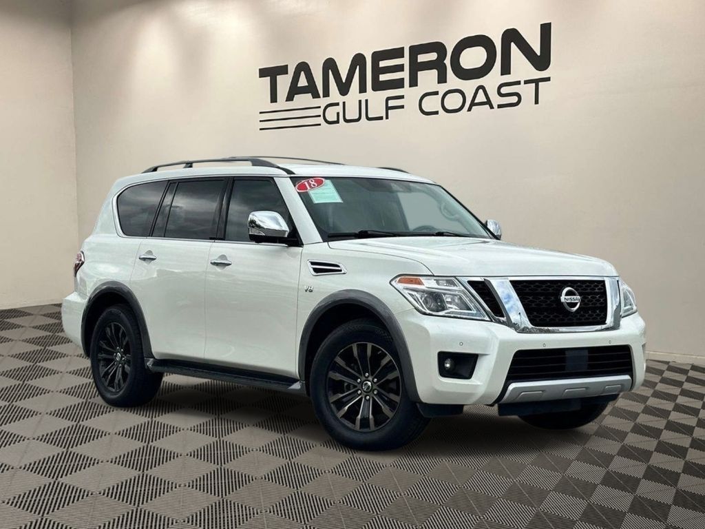 Pearl White 2018 Nissan Armada Platinum SUV / Crossover 4X2 7-Speed Automatic