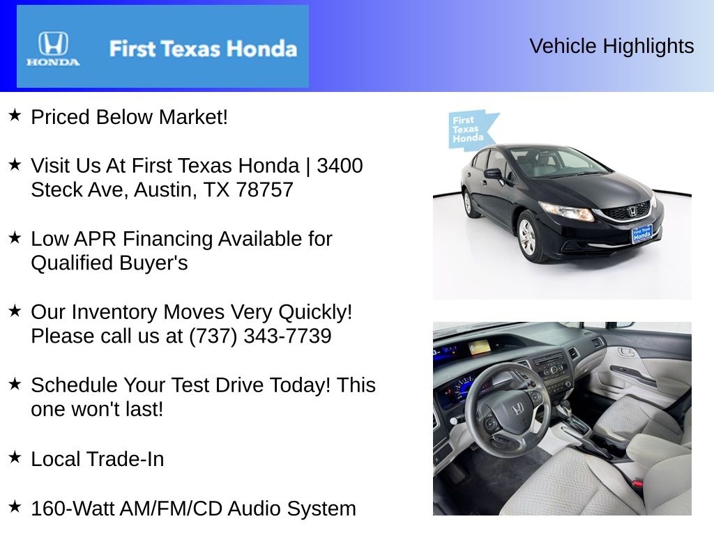 Used Car 2015 Honda Civic  Lx For Sale Under $12,000 In Austin, Texas