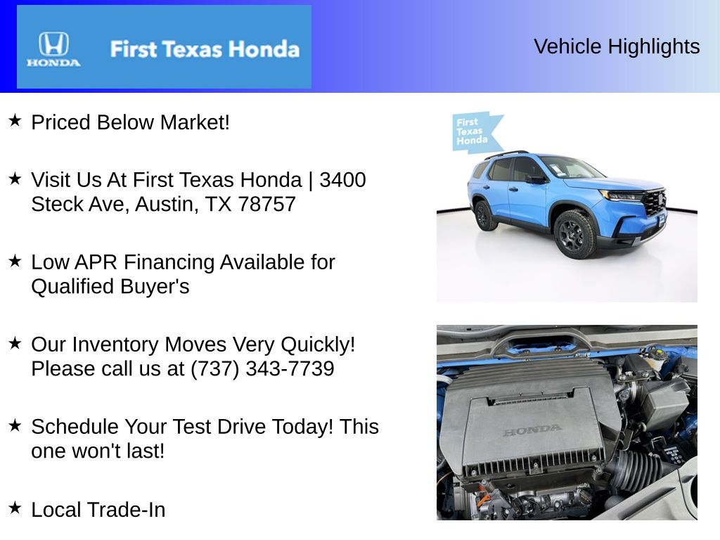 New Car 2025 Honda Pilot  Trailsport For Sale Under $60,000 In Austin, Texas