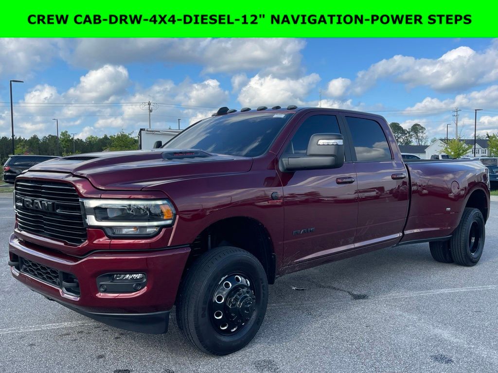 Delmonico Red Pearlcoat 2024 RAM 3500 Laramie Crew Cab LB DRW 4WD Pickup Truck Four-Wheel Drive 6-Speed Automatic