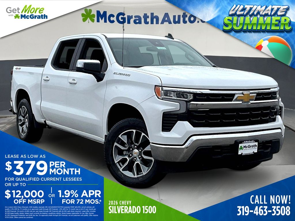 Summit White 2026 Chevrolet Silverado 1500 LT Crew Cab 4WD Pickup Truck Four-Wheel Drive Automatic
