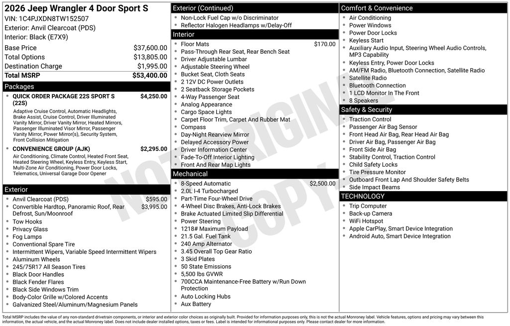 new 2026 Jeep Wrangler car, priced at $47,623
