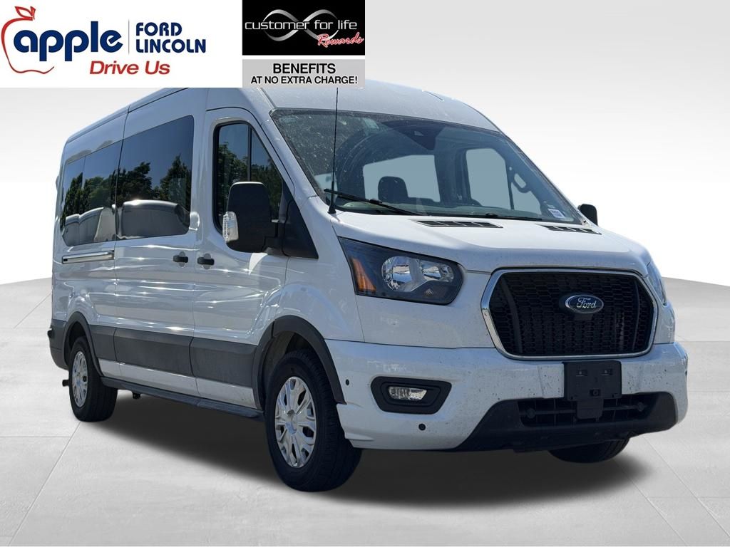 Oxford White 2024 Ford Transit Passenger 350 XLT Medium Roof LB RWD Van Rear-Wheel Drive