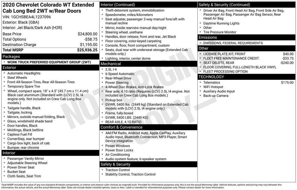 Used Car 2020 Chevrolet Colorado  Work Truck For Sale Under $20,000 In Austin, Texas