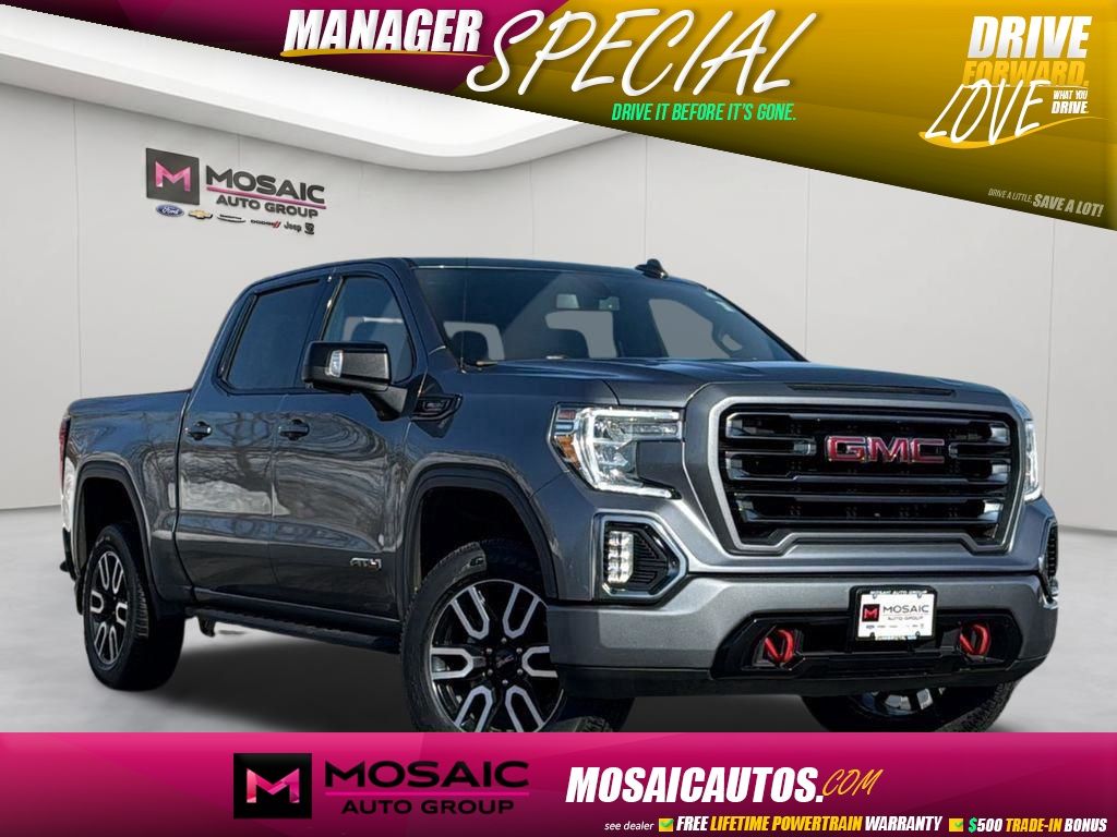 Gray (Satin Steel Metallic) 2021 GMC Sierra 1500 AT4 Crew Cab 4WD Pickup Truck Four-Wheel Drive Automatic