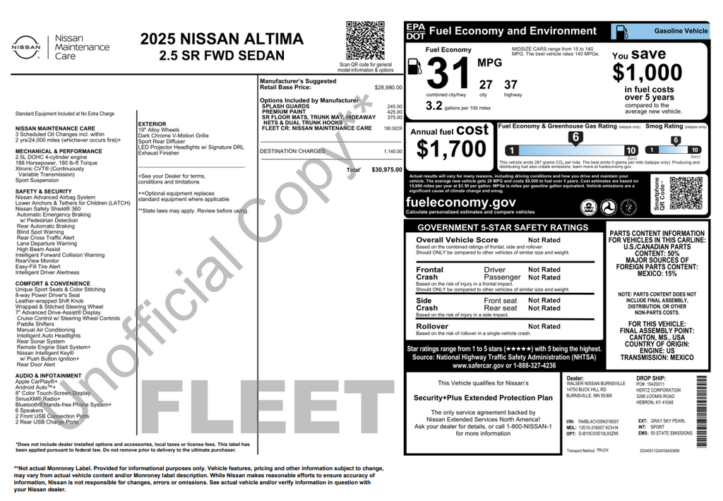2025 Nissan Altima 2.5 SR Gray at Central Houston Nissan