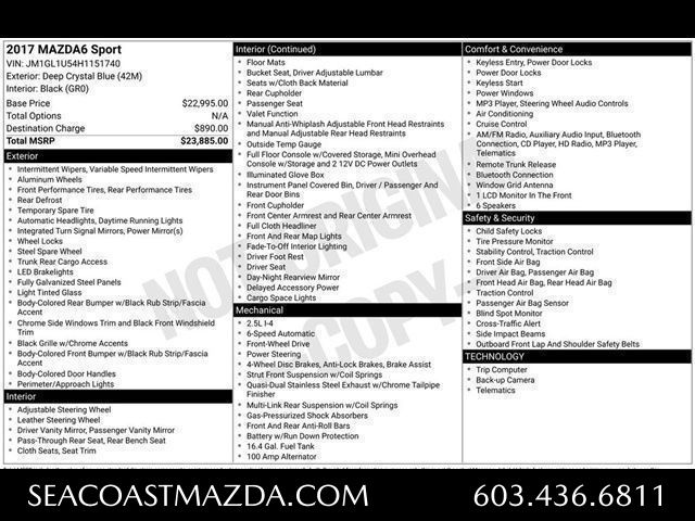 Deep Crystal Blue Mica 2017 Mazda MAZDA6 Sport Sedan FWD Sedan Front-Wheel Drive 6-Speed Automatic