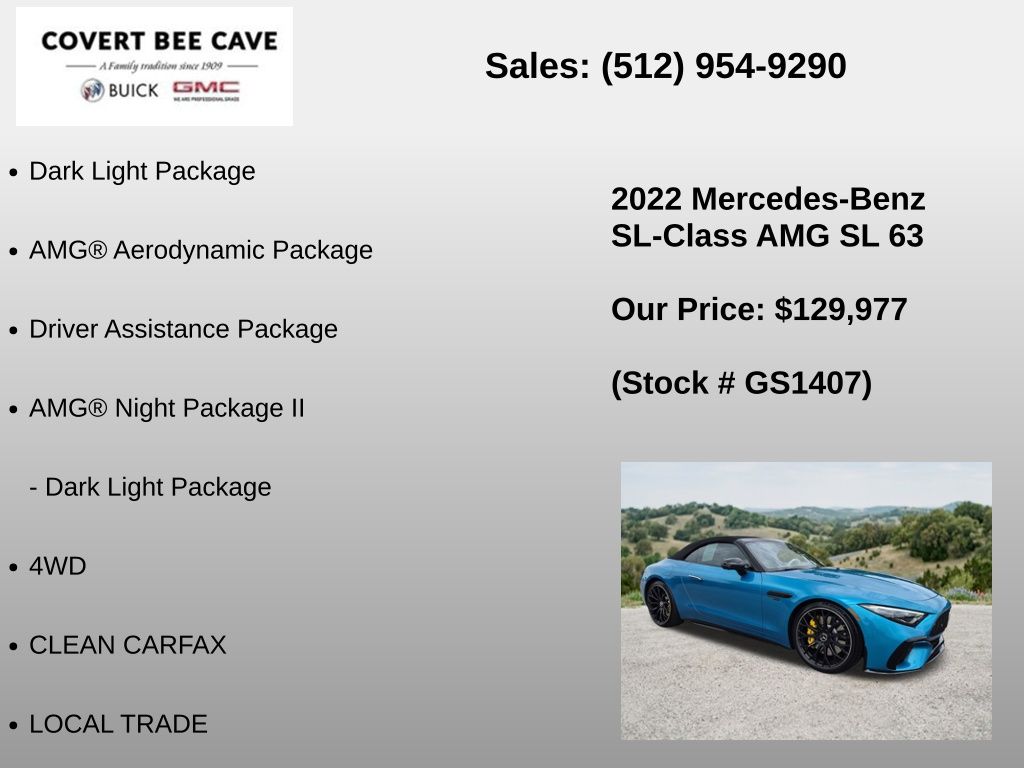 Used Car 2022 Mercedes-benz Sl-class  Sl 63 Amg® For Sale Under $130,000 In Austin, Texas