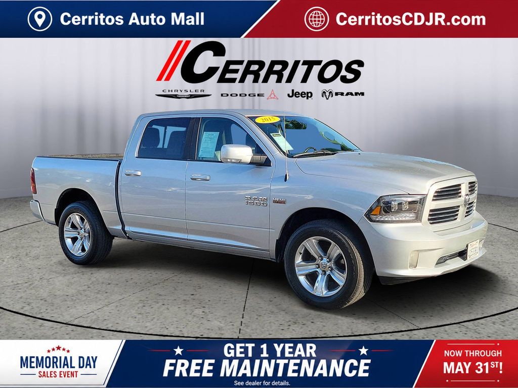 Bright Silver Clearcoat Metallic 2015 RAM 1500 Sport Crew Cab 4WD Pickup Truck Four-Wheel Drive 8-Speed Automatic