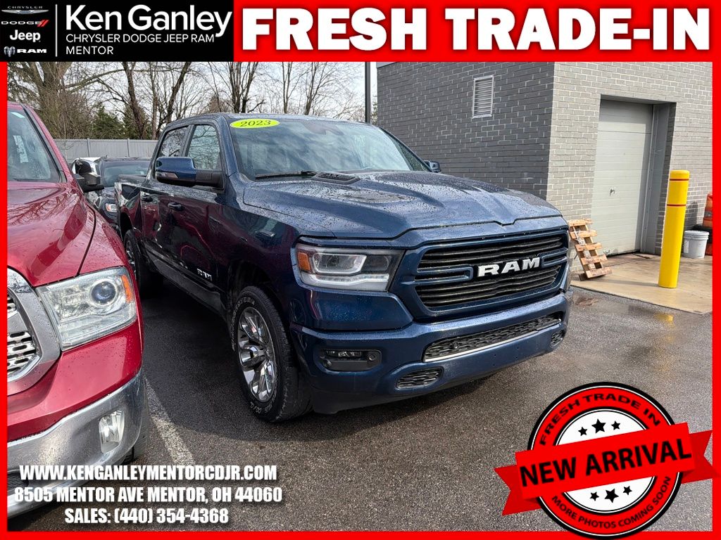 Patriot Blue Pearlcoat 2023 RAM 1500 Laramie Crew Cab 4WD Pickup Truck Four-Wheel Drive 8-Speed Automatic