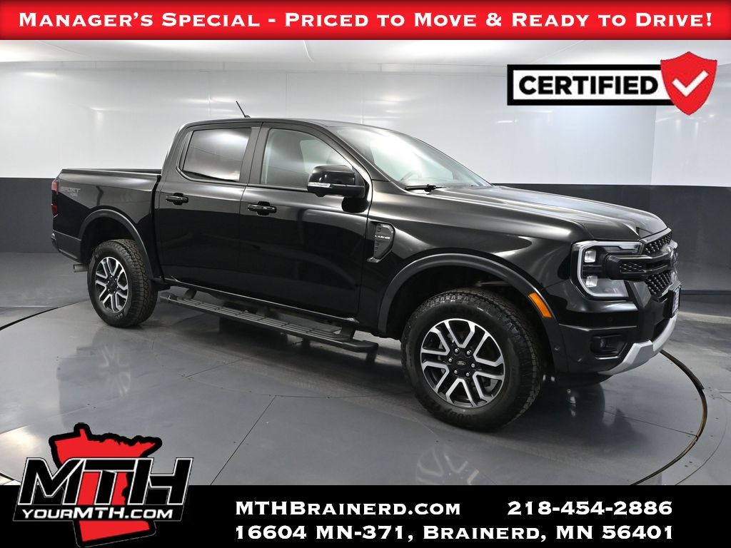 Shadow Black 2024 Ford Ranger Lariat SuperCrew 4WD Pickup Truck Four-Wheel Drive Automatic