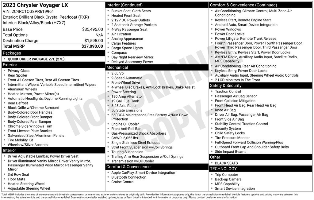 2023 Chrysler Voyager LX FWD