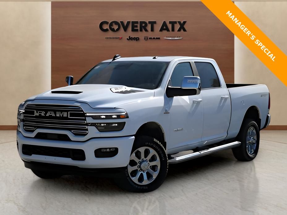 Bright White Clearcoat 2025 RAM 2500 Laramie Crew Cab 4WD Pickup Truck Four-Wheel Drive 8-Speed Automatic
