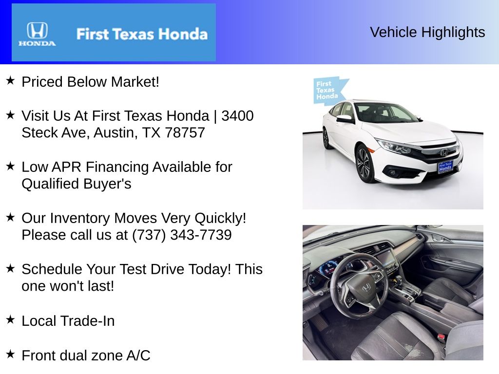 Used Car 2018 Honda Civic  Ex-l For Sale Under $20,000 In Austin, Texas