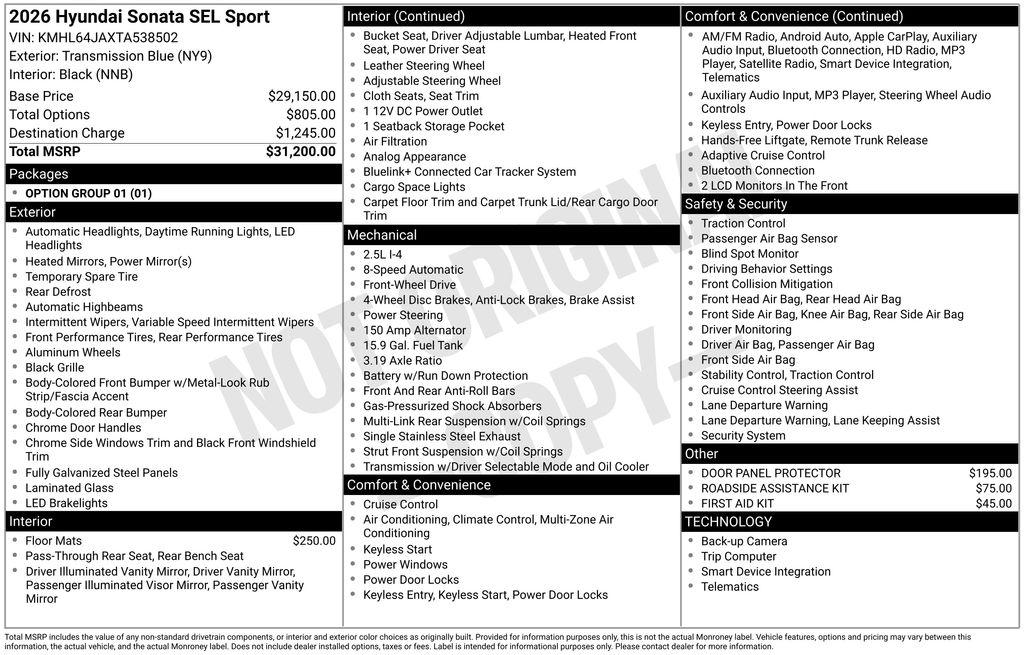 New 2026 Blue Hyundai SEL Sport image 4