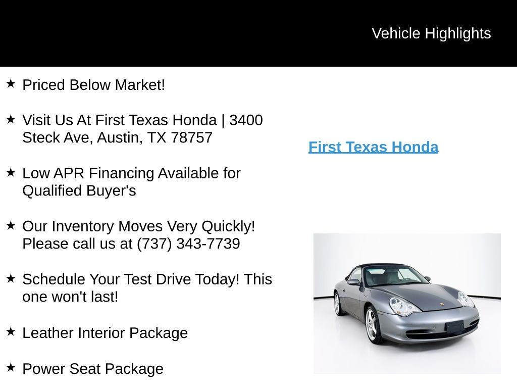 Used Car 2003 Porsche 911  Carrera For Sale Under $40,000 In Austin, Texas